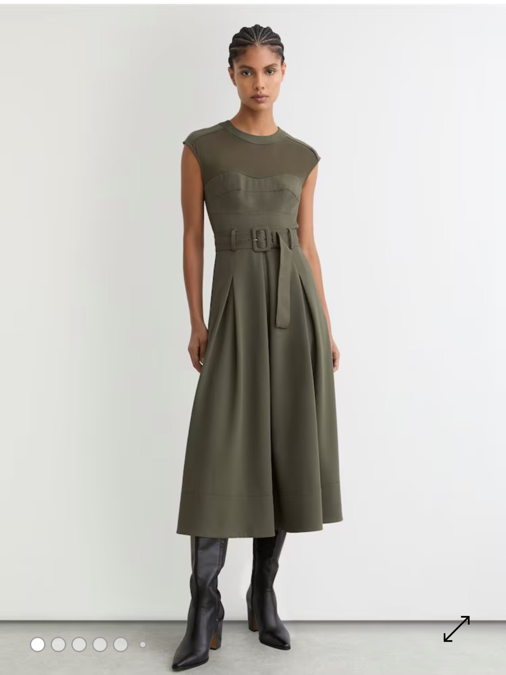 Stunning Reiss khaki Green Belted Midi Dress size 16